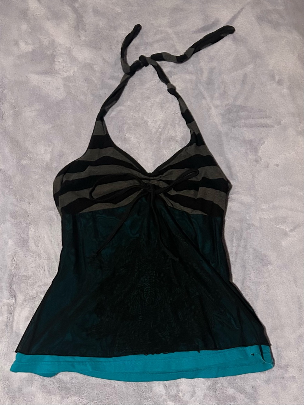Black and Teal Striped Halter Camisole